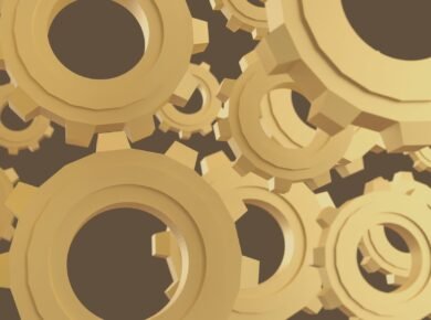 Conceptual architectural imagery of a gold gear within a dark structural mechanism, representing the Excellence Tax and DEI design flaws.